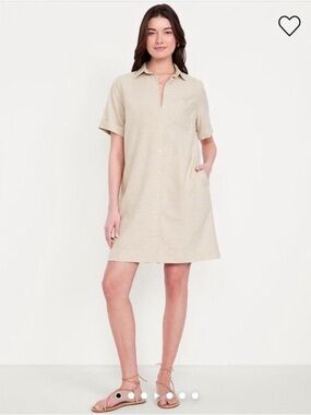 Old Navy Women’s XL Linen Blend Shirt Dress Pockets Minimalist Coastal